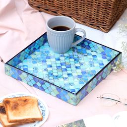 Duli Enamel Coated Multipurpose Serving Tray for Home and Dining Table - Sky Blue-11