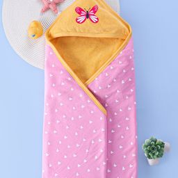Babyhug Hooded Towel Two Layer Butterfly Print L 76.2 x B 76.2 cm - Pink & Orange-image-34