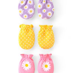 Babyhug 100% Cotton Mittens Floral Print Pack of 3 - Multicolour-image-119