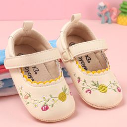Babyoye Velcro Closure Booties With Floral Design -Beige-image-11
