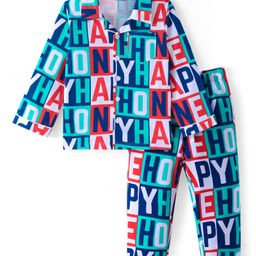 Honeyhap Premium 100% Cotton Knit Full Sleeves Night Suit With Alphabet Print - Blue-image-58