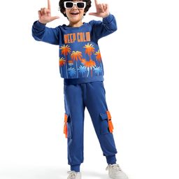 Ollington St. 100% Cotton Knit Full Sleeves Sweatshirt & Cargo Pockets Joggers Winter Wear Suit With Text Print - Navy-image-85
