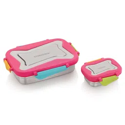 steel lock Steellock Smart Stainless Steel Tiffin Lunch Box For Kids and Adults 2 pc Set | Airtight & Leakproof | Rectangle Combo Tiffin Box For School & Office With Steel Lid | (1pc - 750ml & 1pc - 170ml) Juliet-picture-33