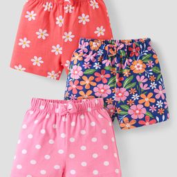 Babyhug Single Jersey Knit Mid Thigh Shorts Floral Print Pack of 3 - Pink Navy & Orange-image-72