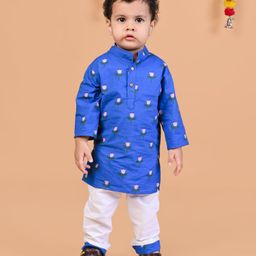 Mama & Peaches Cotton Full Sleeves Floral Printed Kurta Pyjama Set - Royal Blue-image-18