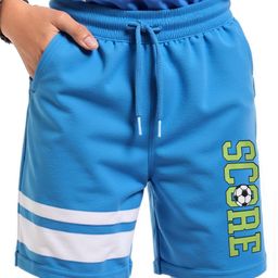 Pine Kids Looper Knit Knee Length Shorts with Soccer Text Print - Blue & White-image-76