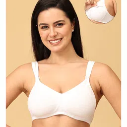 The Mom Store Cotton Elastane Sleeveless Solid Nursing & Feeding Non Padded Bra - White-picture-39