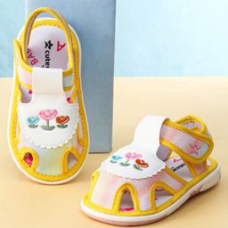 Cute Walk by Babyhug Sandals With Velcro Closure Floral Embroidery - Yellow-picture-18