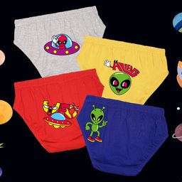 NUSYL Cotton Pack Of 4 Alien Face Printed Briefs - Yellow Red Grey & Royal Blue-image-55