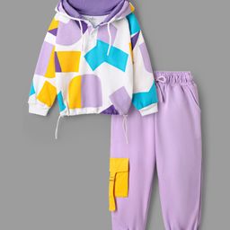 OLLINGTON ST.100% Cotton Full Sleeves Abstract Printed Hoodie & Joggers Set - Multi Colour-image-15