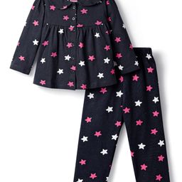 Babyhug Cotton Knit Full Sleeves Co-ords Night Suit With Star Print - Violet-image-40