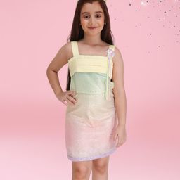Cutecumber Sleeveless Unicorn Applique Detailed Sequins Embellished Dress With Headband - Yellow-image-1