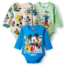 Babyhug Disney Interlock Knit Full Sleeves Onesies with Mickey Mouse Graphics Pack of 3 - White Blue & Green-image-35