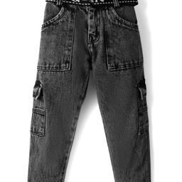 Rikidoos Denim Woven Solid Jeans With Belt - Black-image-75