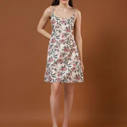 MOSHI Women Ethnic Motifs Printed Shoulder Straps Pure Cotton Mini Shift Dress-image-29