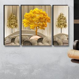 Myntra Elegant Homes Beige & Gold-Toned 3 Pieces Tree Floral & Botanical Wall Art-image-48