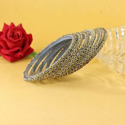 ZULKA Set Of 12 Beaded & Moti Work Glass Bangles-14