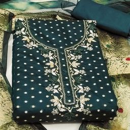 SAINOOR Floral Woven Design Beads And Stones Modal Cotton Semi-Stitched Dress Material-image-78