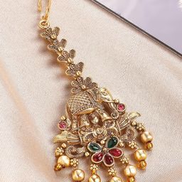 KARATCART Gold-Plated Elephant-Design Artificial Stones Studded Maang Tikka-picture-35
