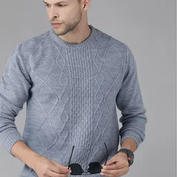 Roadster Men Blue Self Design Pullover-picture-54