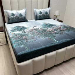 Pure Decor Blue Floral Printed 500 TC Pure Cotton King Bedsheet Set 2.74 m x 2.74 m-image-55