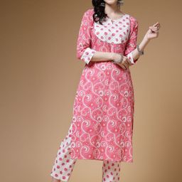 Indibelle Women Floral Printed Keyhole Neck Kurta-picture-29