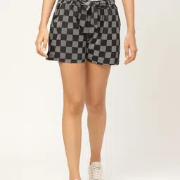 WISSTLER Women Black & White Checked Regular Fit Shorts-picture-16