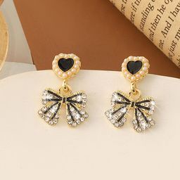 KRENOZ Gold-Plated Rhinestone And Pearls Heart Shaped Drop Earrings-28