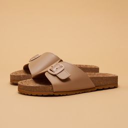 ERIDANI Women Textured Open Toe Flats with Buckles-19