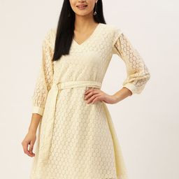 JAINISH Beige A-Line Cotton Dress-image-17