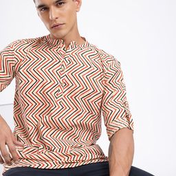 Anouk Rustic Chevron Printed Band Collar Short Kurta-image-18