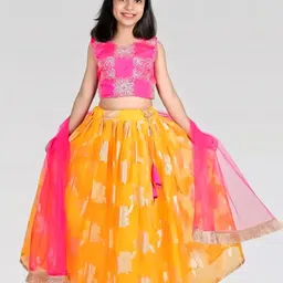 BAESD Girls Embroidered Mirror Work Tie and Dye Ready to Wear Lehenga & Blouse With Dupatta-picture-15