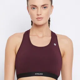 ATHLISIS Maroon & Black Colourblocked Workout Bra Lightly Padded-image-35