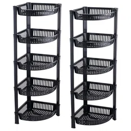 Kuber Industries Black 2 Pieces 5 Tier Folding Plastic Fruit & Vegetable Basket Stands-19