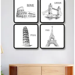 Myntra Elegant Homes White & Black 4 Piece Wood Architectural Wooden Wall Art-16