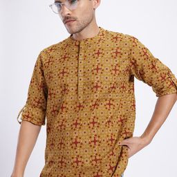 Anouk Rustic Ethnic Motifs Print Pure Cotton Band Collar Roll-Up Sleeves Straight Kurta-image-76