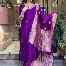 Royal Export Women Embroidered Zardozi Kurta with Trousers & With Dupatta-31
