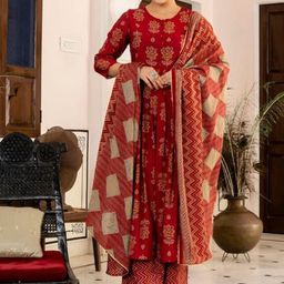 Chandbaali Floral Printed A-Line Kurta With Trouser & Dupatta-image-35