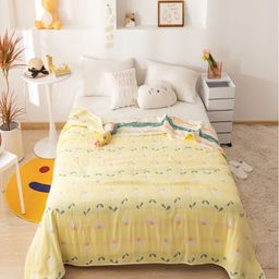 JC HOME Yellow & Green Floral AC Room 400 GSM Single Bed Quilt-image-54