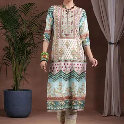 Libas Round Neck Floral Printed straight Kurta-image-15
