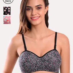 Softskin Pack of 3 Black & Pink Floral T-shirt Bra Lightly Padded-picture-52