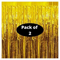 Bubble Trouble Golden Foil Curtains Birthday Decoration for Boys Girls Baby Shower Golden Foil Fringe Tinsel Curtain - Pack of 2-image-74