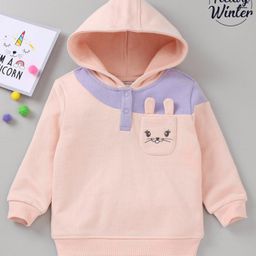 Babyoye Cotton Knit Brushed Fleece Full Sleeves Hooded Printed Sweatshirt - Pink-image-86