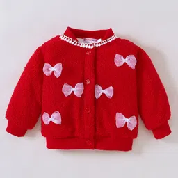 Kookie Kids Full Sleeves Jacket With Bow Applique - Red-picture-14