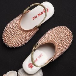 Mine Sole Pearl & Stone Detailed  Half Cut Sandals - Rose Gold-image-10