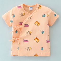 Tango Cotton Single Jersey Knit Half Sleeves Vest Star Print - Peach-18