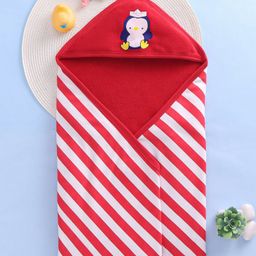 Babyhug Cotton Two Layer Hooded Towel Stripes Print L 76 x B 76 cm - Red-image-15