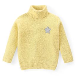 Babyhug Knitted Full Sleeves Turtle Neck Pullover Sweater with Star Design - Yellow-image-72