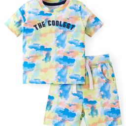 Babyhug Cotton Knit Half Sleeves Tie & Dye T-Shirt & Shorts Set With Text Print - Multicolor-picture-27