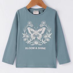 Lazy Bones Sinker Knit Full Sleeves T-Shirt with Text & Butterfly Print - Blue-image-95